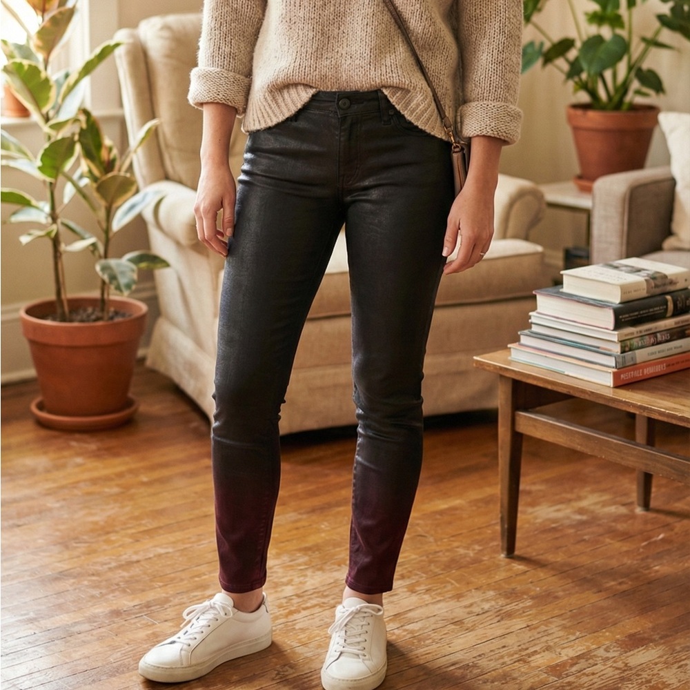 Ted Baker Women's Black and Burgundy Jeans Sz 28